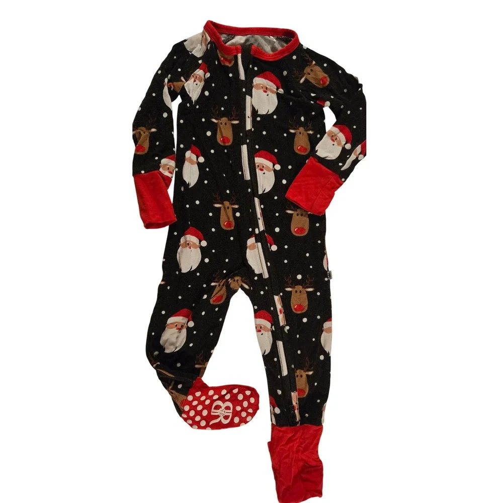 Bums & Roses Christmas Santa Reindeer Pajama Sleepsuit Baby 6 9 Months‎